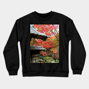 Japanese Gate and Red Maple Trees Crewneck Sweatshirt